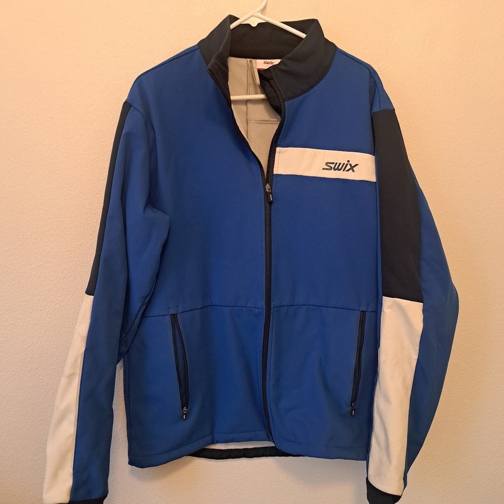 Swix Mens Cross Country Ski Jacket XL Blue White Softshell Full Zip 15291